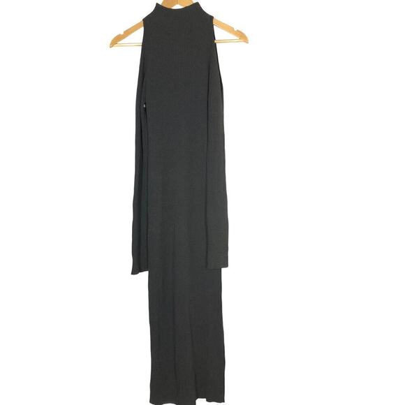 ASTR Sweater Dress Cold Shoulder Ribbed Mock Neck Midi Charcoal Gray NWT Large - Picture 6 of 10